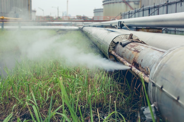 Corrosion rusty through socket tube steam gas leak pipeline at insulation