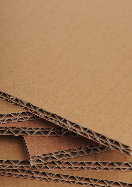 Photo corrugated cardboard sheets view of the side, free space on the top