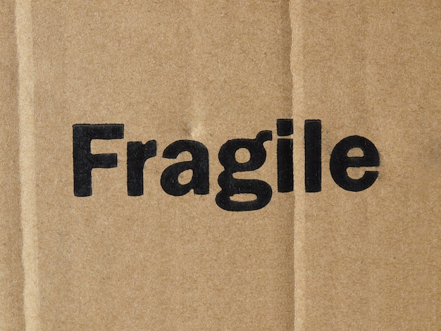 Corrugated cardboard with fragile label