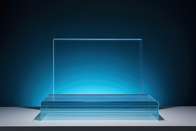 Corrugated glass stands on a minimalist podium Color Blue Nova 5c6d92 copy space ar 32 stylize 50 Job ID 8ff71008a9c146fab694d098ce163815