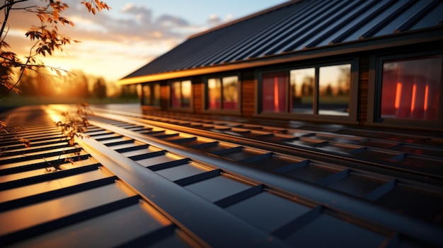Фото Гофрированная металлическая крыша, установленная в современном доме гофрированная металловая крыша современная крыша из металла