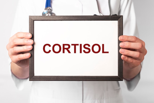 Cortisol hormone word through magnifying glass