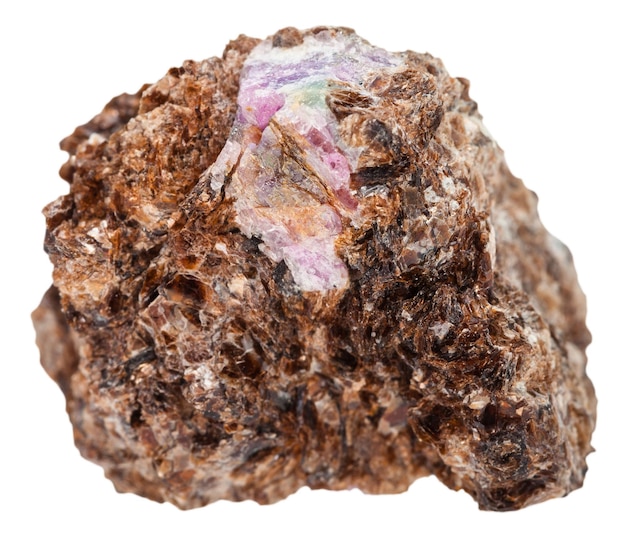 Photo corundum crystal on phlogopite mineral isolated