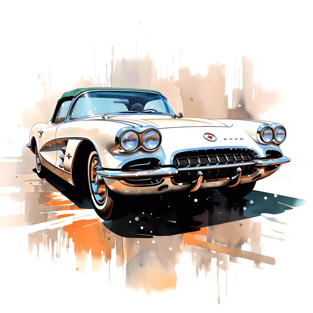 Скетч спортивного автомобиля Corvette белый Chevrolet
