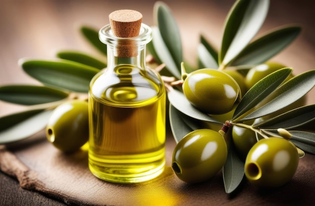 Foto bottiglia cosmetica in vetro ambra con olio essenziale di oliva a base di erbe fruttate