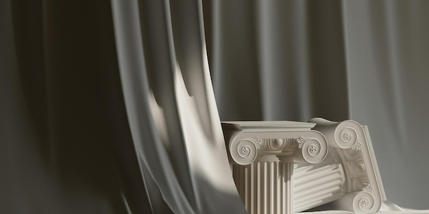 Cosmetic background. classic luxury podium with white curtain and nature light for branding and product presentation.3d rendering illustration.