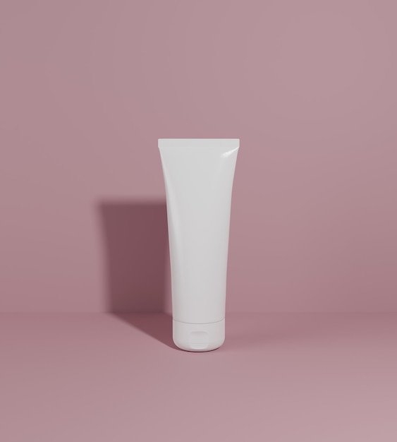 Cosmetic beauty product tube on dark pink background 3D render illustration