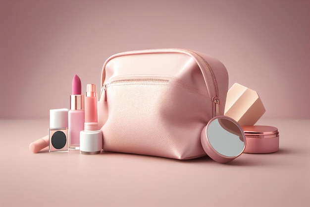 Cosmetic beauty products on bag generative ai