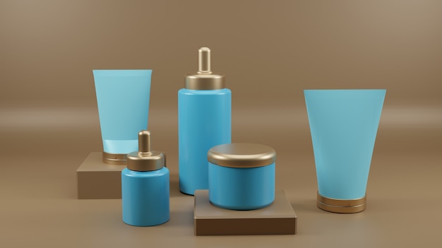 Cosmetic blank bottles packaging 3D render