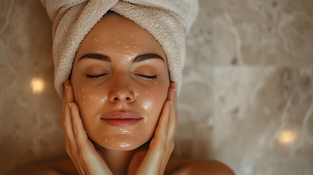 Cosmetic Bliss Closeup of Smiling Woman Delighted in AntiAging Spa Treatment