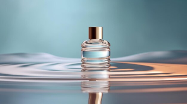 Cosmetic bottle displayed on the wavy ripple water background Illustration AI GenerativexA