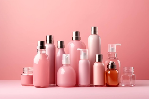 Photo cosmetic bottle on pink background