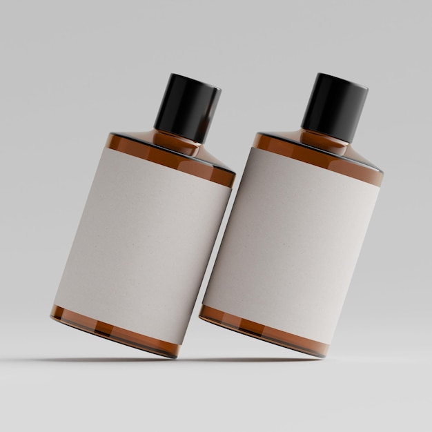 cosmetic bottle with blank label isolated on gray background