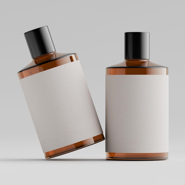 cosmetic bottle with blank label isolated on gray background