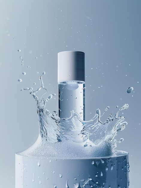 Косметическая бутылка с каплями воды и тенями на подиуме Мок-ап концепция косметических продуктов