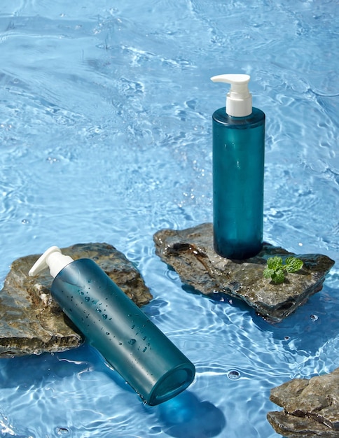 Cosmetic Bottles Shampoo and shower gel for mockup design