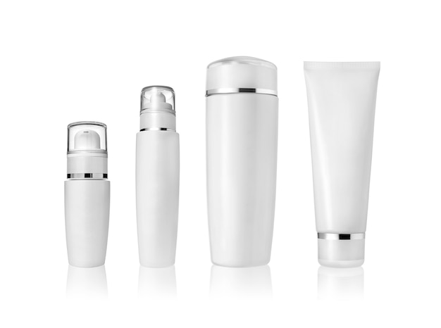 Cosmetic bottles and tube isolated on white