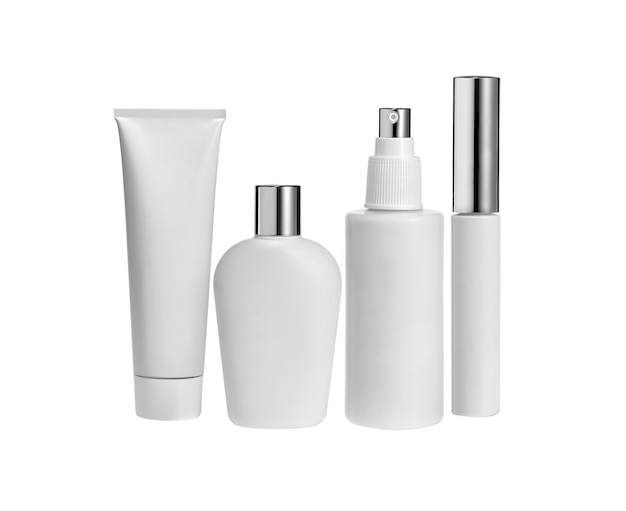 Cosmetic bottles and tube isolated on white