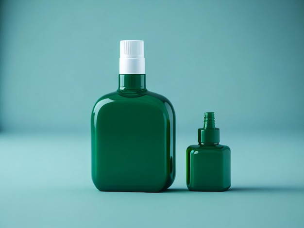 Cosmetic bottles with silver cap green bottles cream lotion or serum green cosmetic bottle mockup