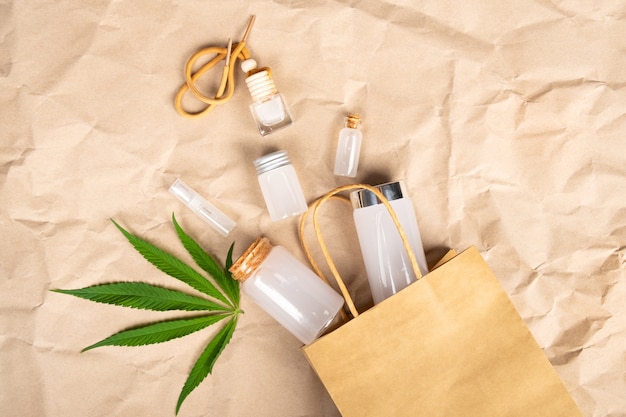 Photo cosmetic bouquet for skin care made from cannabis products.