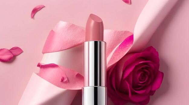 Cosmetic branding glamour lip gloss and rose flower concept