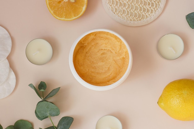 Cosmetic citrus sugar body scrub for peeling and cleansing the skin Body care beauty and cosmetic