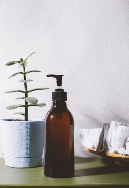 cosmetic containers for skin care on a white table background Organic spa beauty products