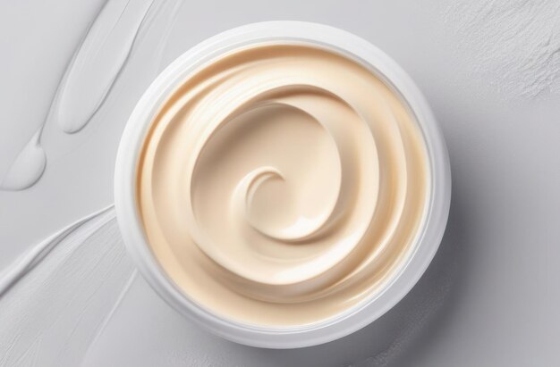 Photo cosmetic cream container isolated on light grey background from top view