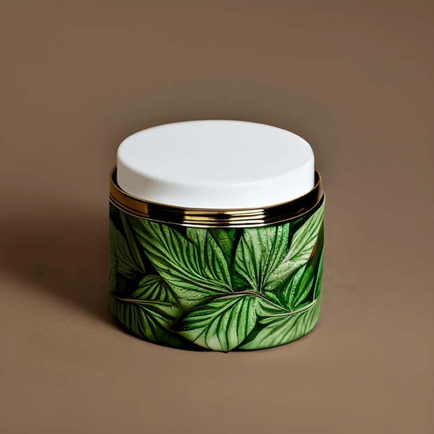 녹색 알로에 베라 허브 잎이 있는 화장품 크림 용기