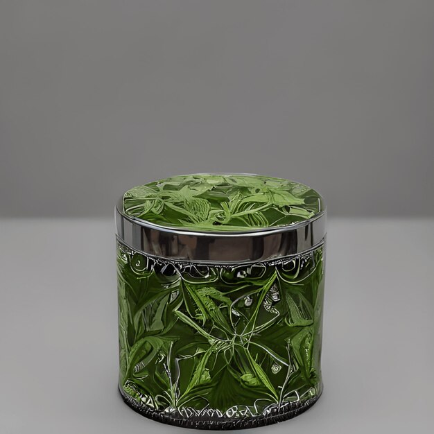 Photo cosmetic cream container with green aloe vera herbal leaves