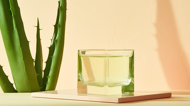 Cosmetic cream in a jar with an aloe plant