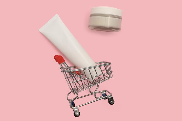 Cosmetic cream in a mini basket Online purchase and sale of cosmetics