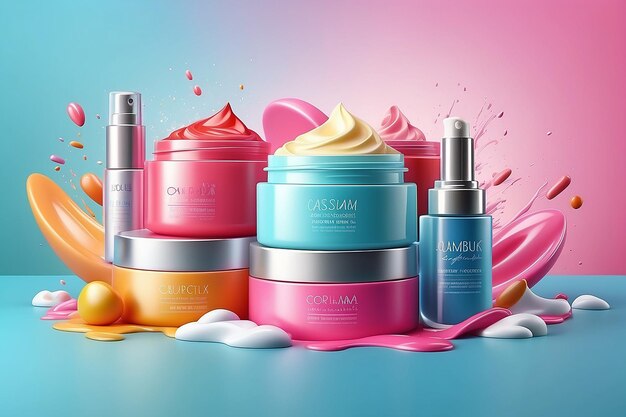 Photo cosmetic cream product ads against colorful background in 3d illustration