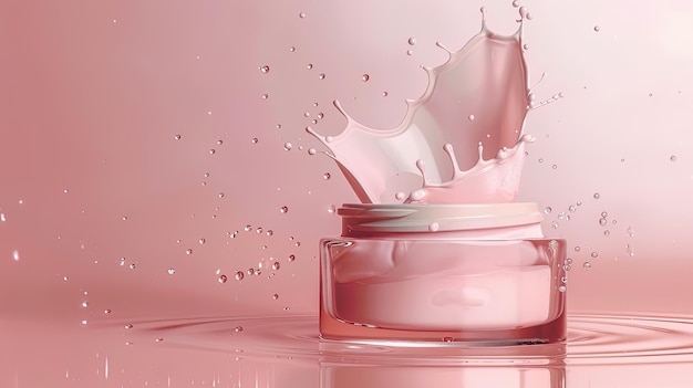 Photo cosmetic cream splash on a pink background 3d rendering