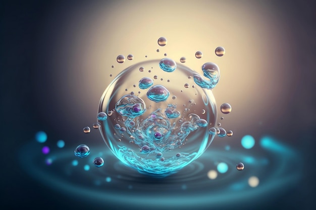 Cosmetic essence glittering molecule bubble Collagen vitamin or serum drop with Generative AI