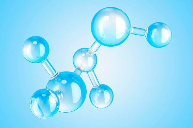 Cosmetic essence liquid bubbles molecules antioxidant of liquid bubble 3D rendering