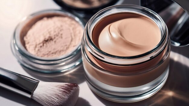 Cosmetic foundation cream and powder with brush