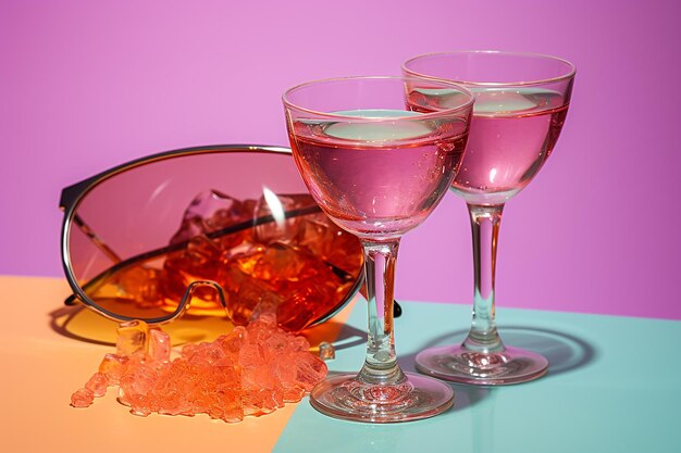 Cosmetic glasses on pink