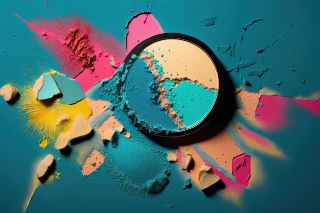 Cosmetic make up powder cracked and broken into pieces Generative ai