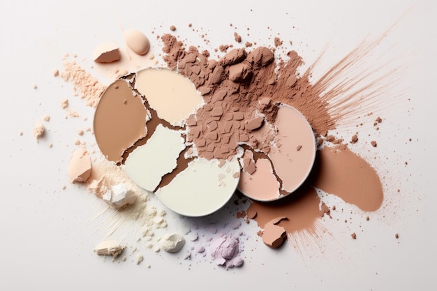 Cosmetic make up powder cracked and broken into pieces Generative ai