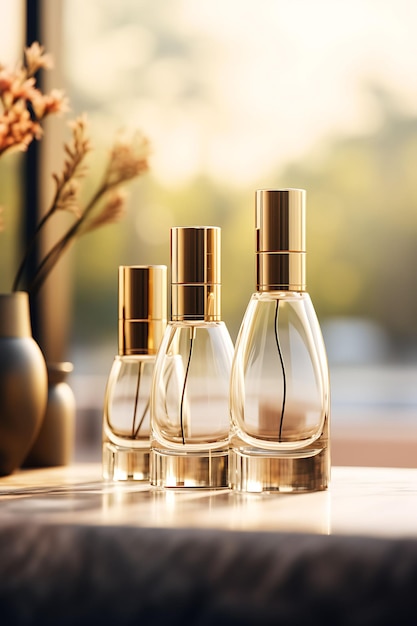 Cosmetic Mockup of Elegant Cosmetic Bottles Unveil the Elegance and R Creative Collection Designs