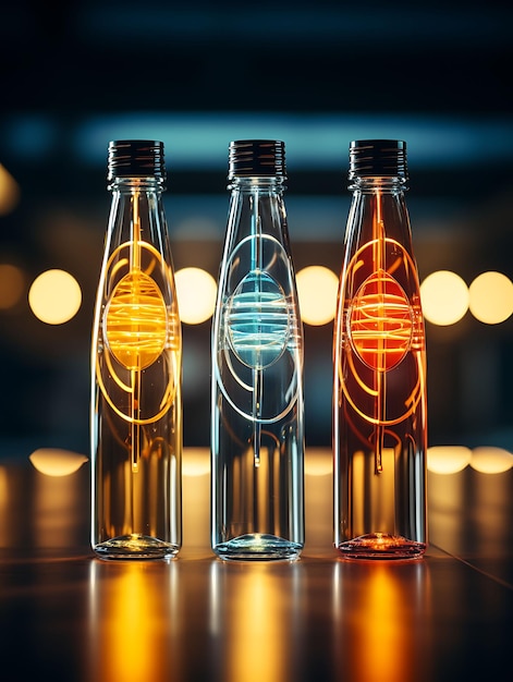 Photo cosmetic mockup of innovative plastic bottles highlight the unique de creative collection designs
