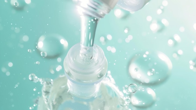 写真 cosmetic moisturizing liquid drops on green blue pastel background toner or lotion generative ai