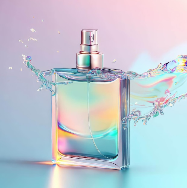 Cosmetic perfume iridescent glass bottle with glass water splash