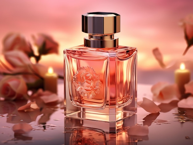 Cosmetic Perfume with Rose flowers abstract design