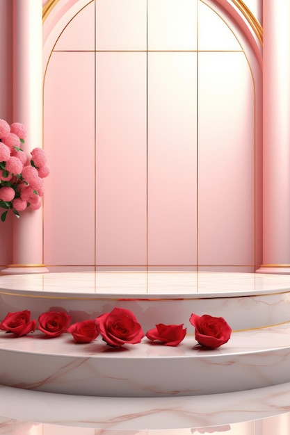 cosmetic podium with flowers