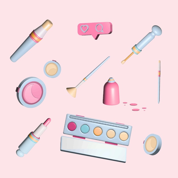 Cosmetic product on pink background Colorfull 3d illustration