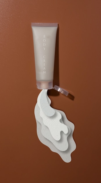 cosmetic product splashing on paper cut-outs collage design