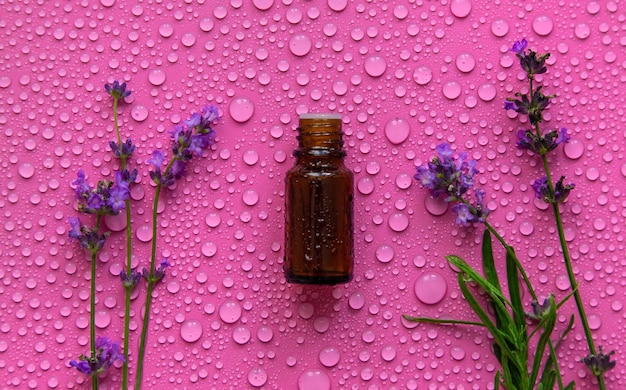 Cosmetic product with lavender essential oil Selective focus