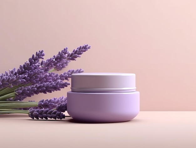 Cosmetic product with lavender flowers abstract mock up